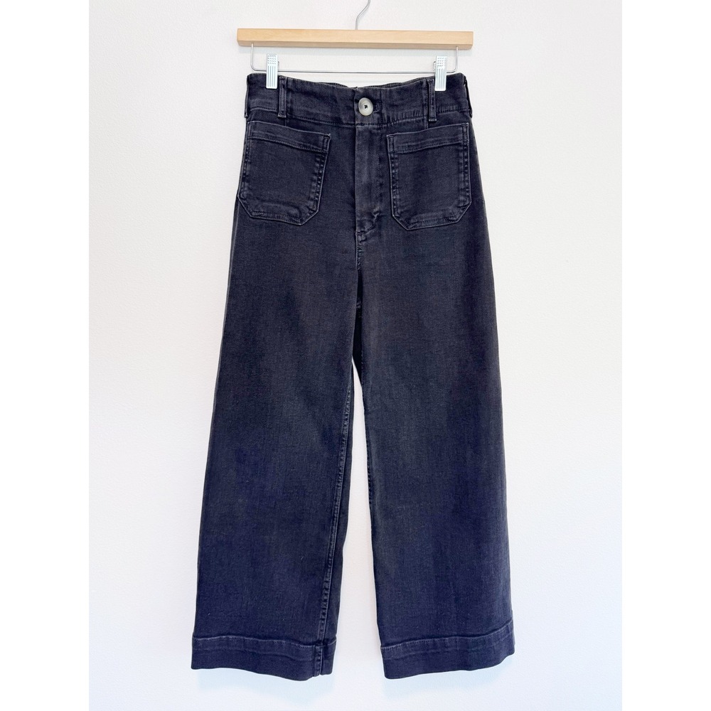 Maeve The Colette Wide Leg Cropped Pants Faded Black High Rise Denim Size 27